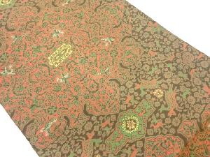 萬葉織物製　花唐草・動物模様織出し名古屋帯